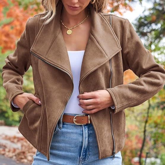 Veste courte en suède moto décontractée