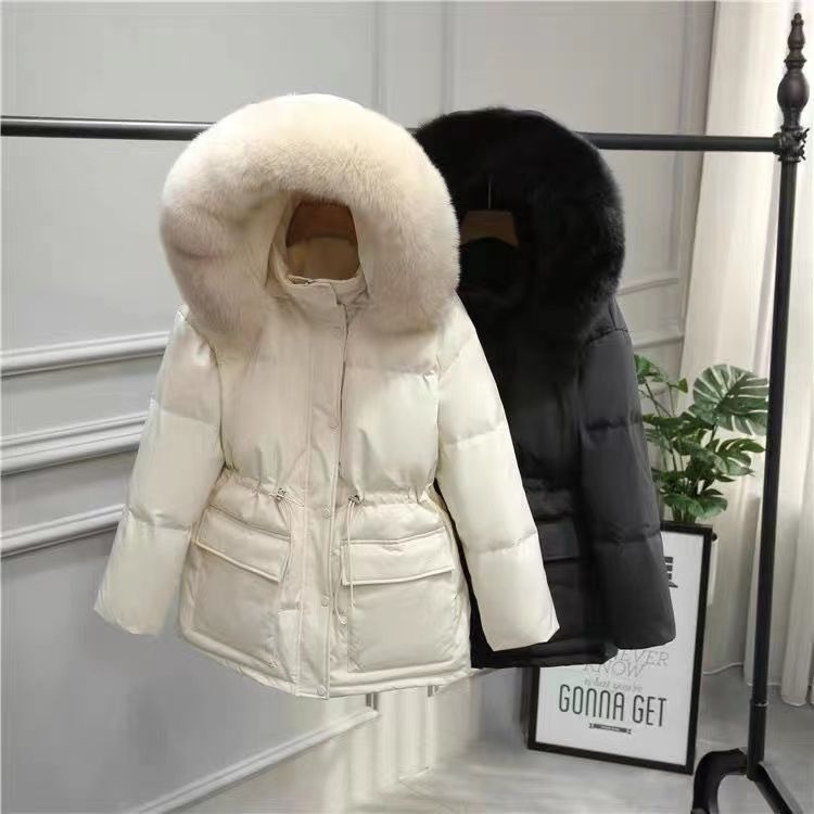 Manteau Épais Ajusté à Capuche avec Grande Fourrure