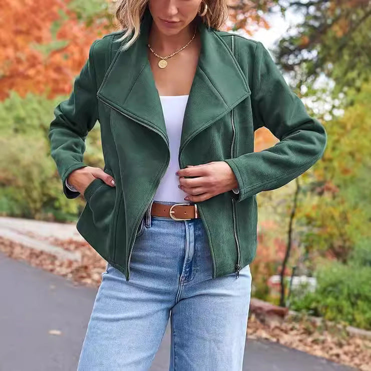 Veste courte en suède moto décontractée