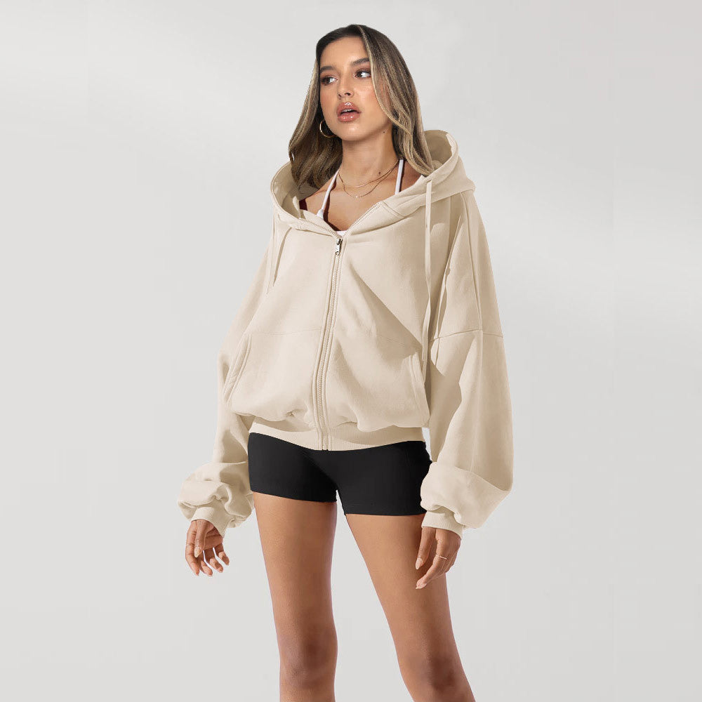 Sweat Zippé Capuche Femme Décontracté