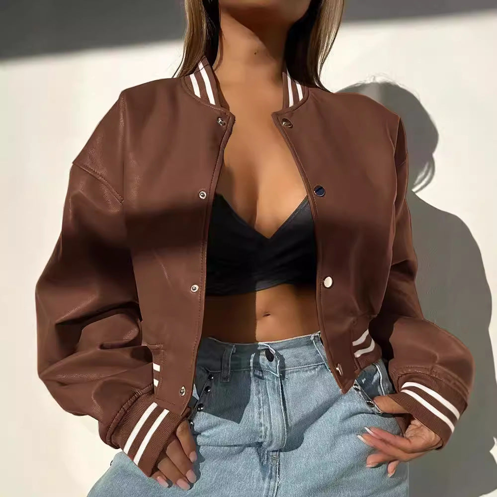 Manteau en cuir PU moto femme