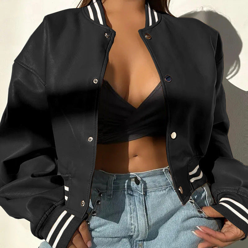Manteau en cuir PU moto femme