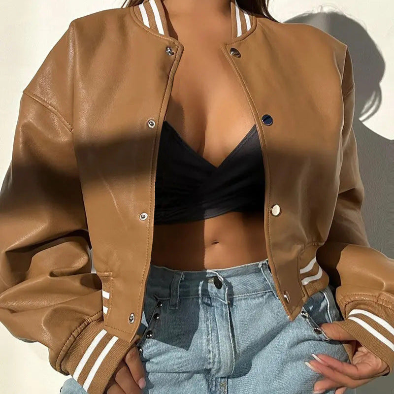 Manteau en cuir PU moto femme