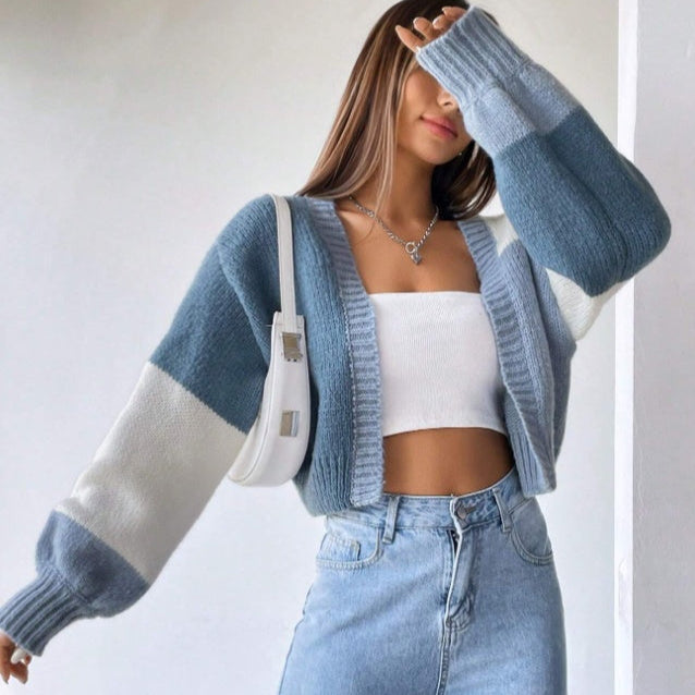 Cardigan Long Bicolore Décontracté