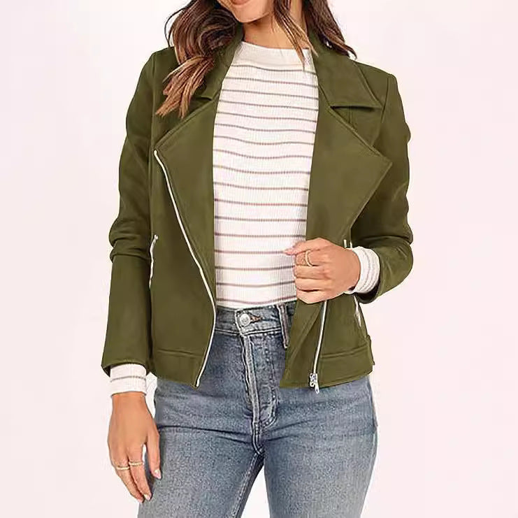 Veste courte moto en daim à poches zippées