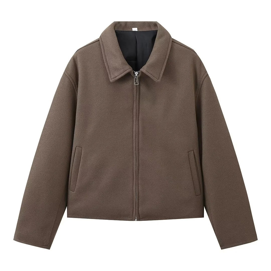 Veste courte zippée marron rétro