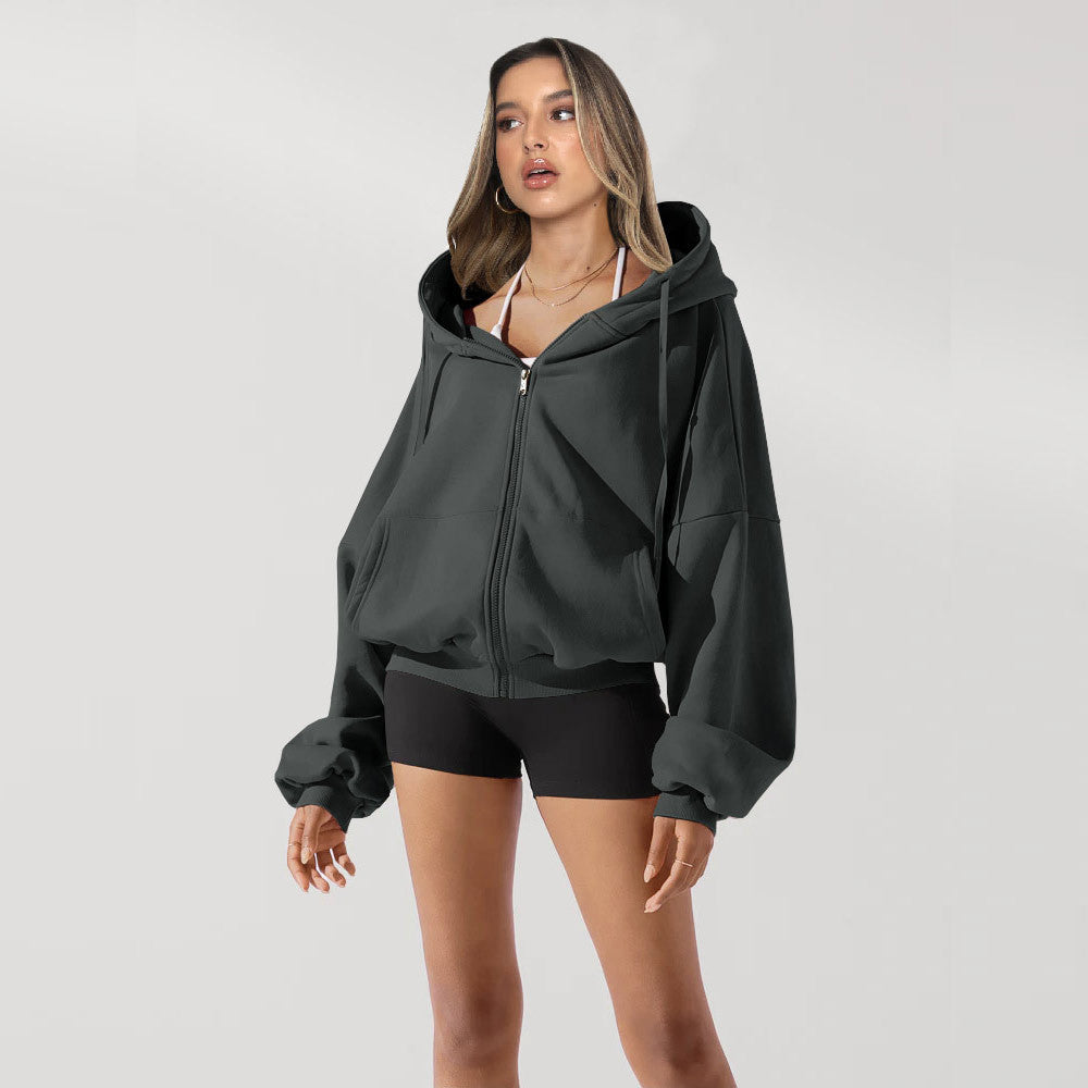 Sweat Zippé Capuche Femme Décontracté