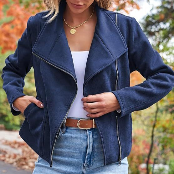 Veste courte en suède moto décontractée