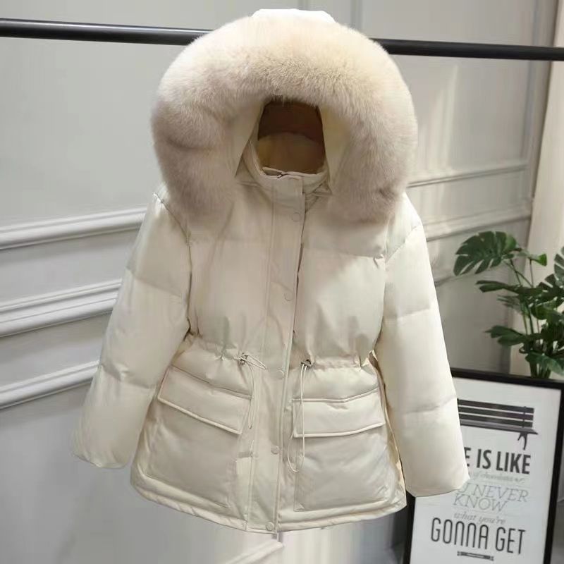 Manteau Épais Ajusté à Capuche avec Grande Fourrure