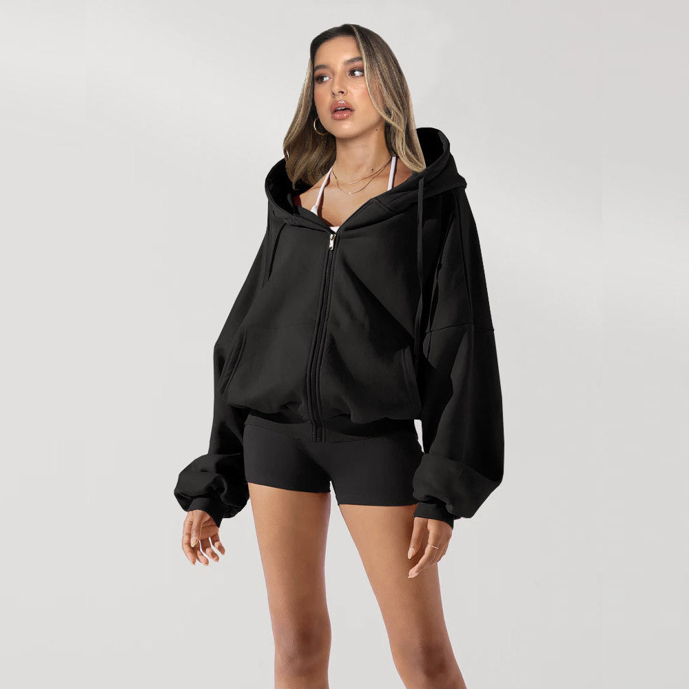 Sweat Zippé Capuche Femme Décontracté
