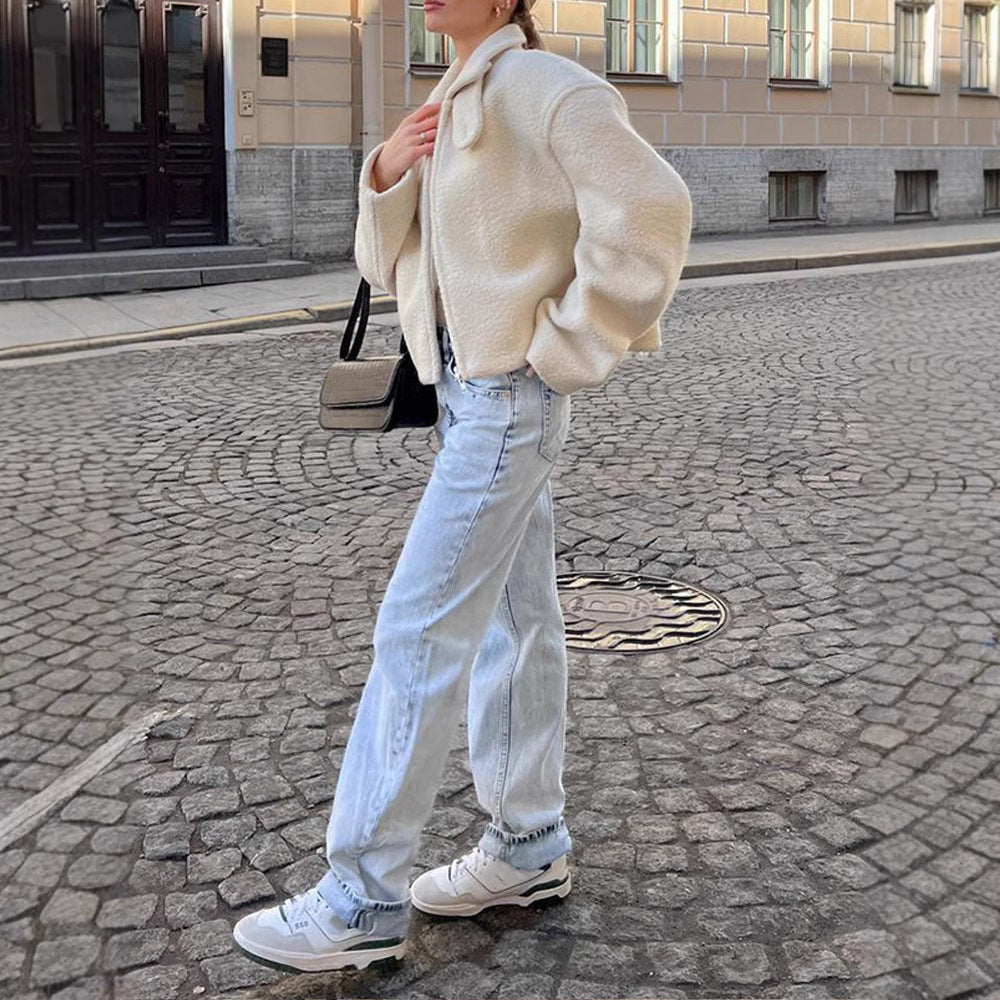 Veste courte épaisse en laine d’agneau