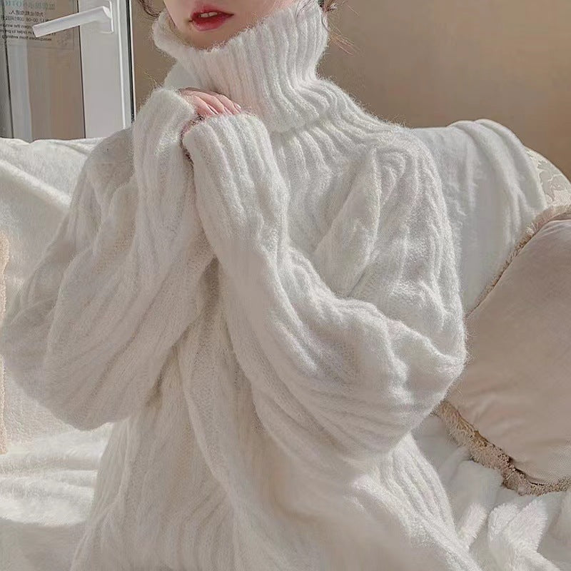 Pull Col Roulé Torsadé Épais - Style Rétro