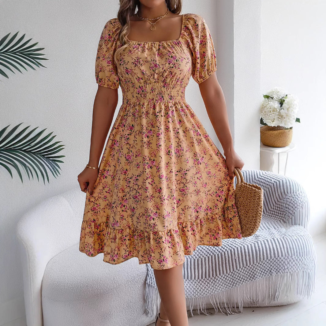 Robe Été Florale à Volants Élégante