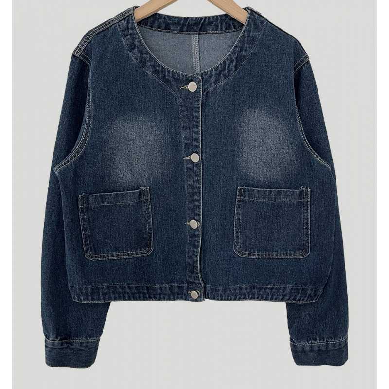 Veste en jean rétro col rond à deux poches