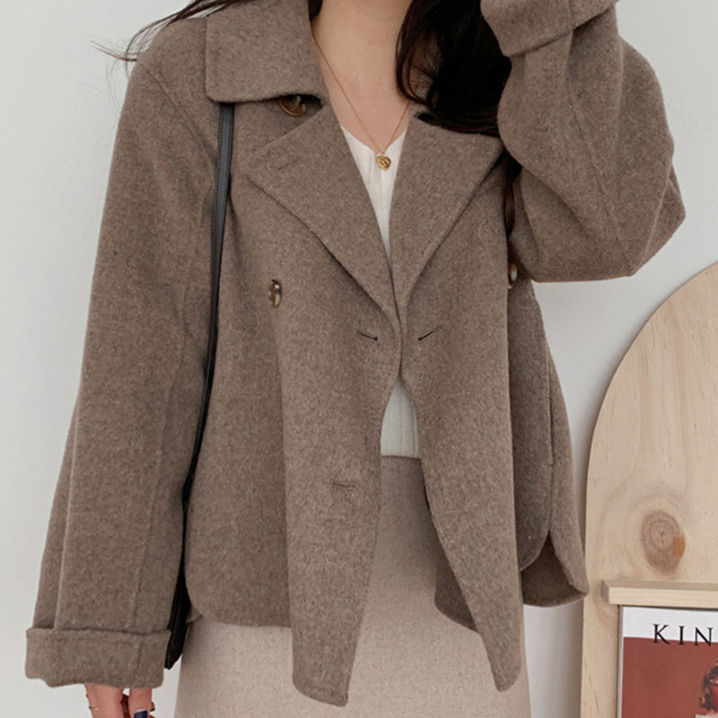 Manteau chaud en laine croisé à col tailleur