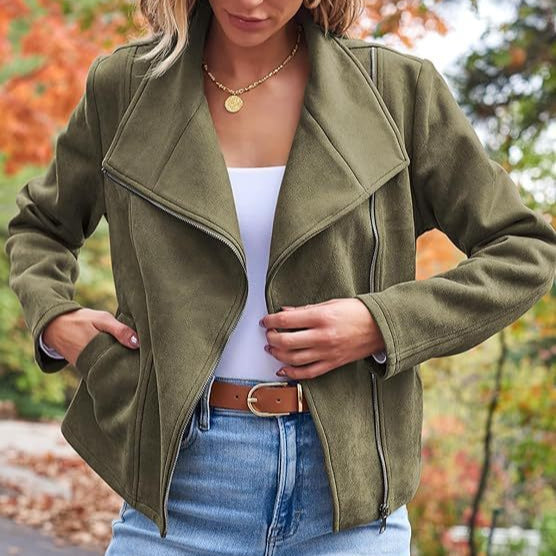 Veste courte en suède moto décontractée