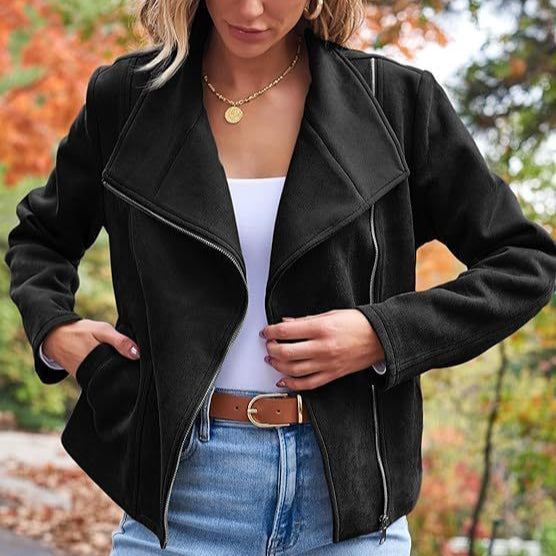 Veste courte en suède moto décontractée