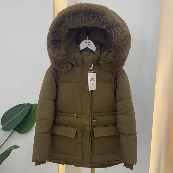 Manteau Épais Ajusté à Capuche avec Grande Fourrure