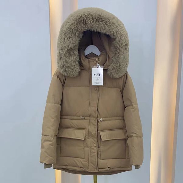 Manteau Épais Ajusté à Capuche avec Grande Fourrure
